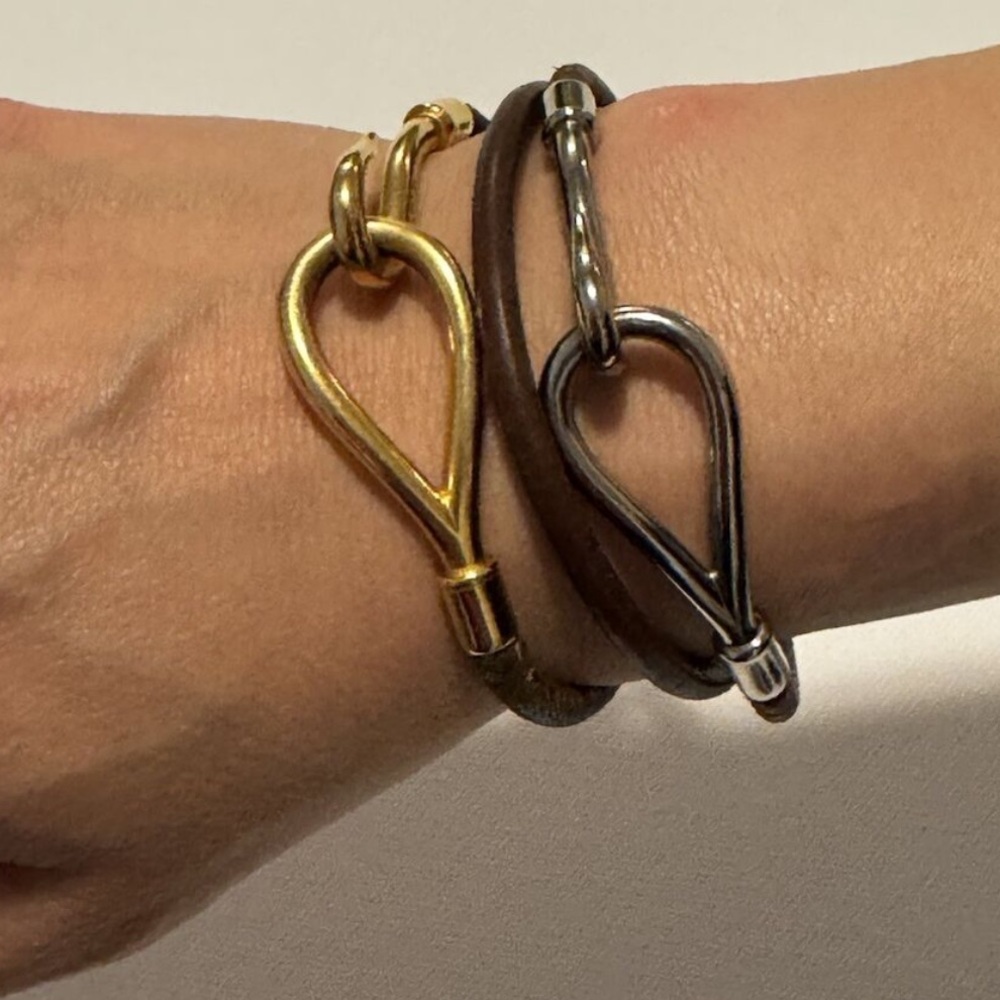 Hermès Lux Double Wrap Jumbo Hook Bracelet- Silver and brown